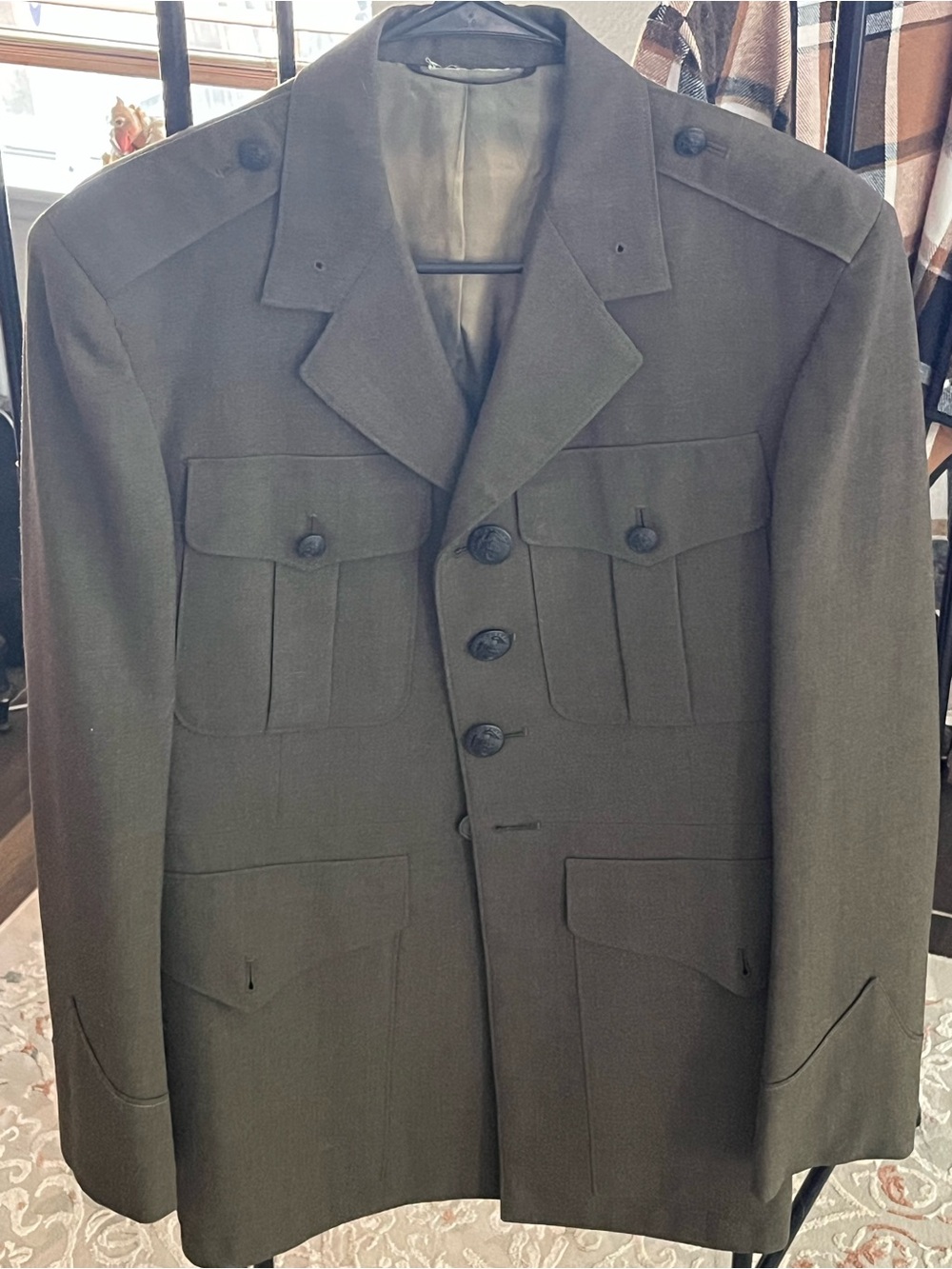 Men's Olive Military-Style Wool Jacket